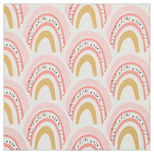Boho Pink Gold Rainbow Pattern Fabric