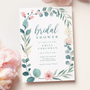 Boho Pink Green Floral Garden Bridal Shower Invitation