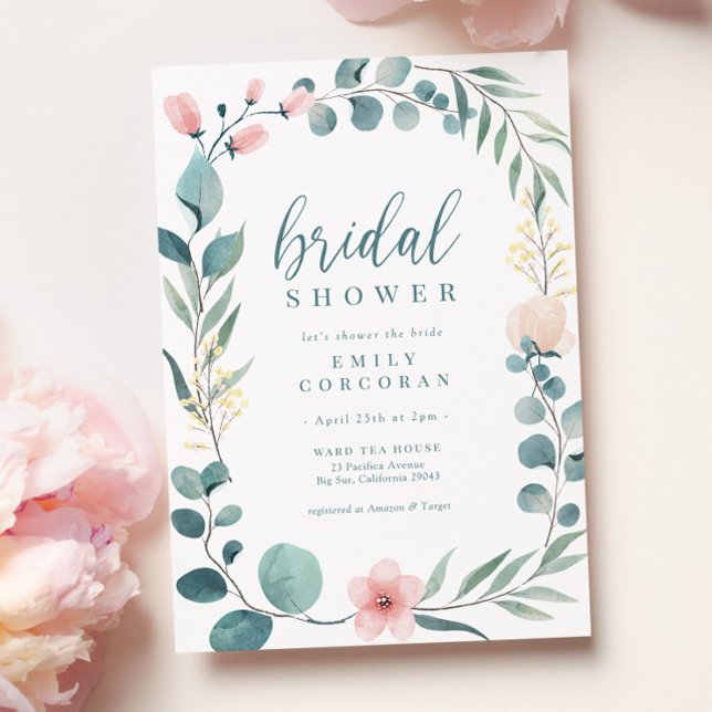 Boho Pink Green Floral Garden Bridal Shower Invitation (Creator Uploaded)