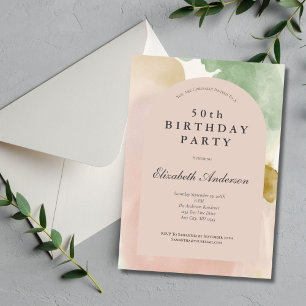 Boho Pink Green Gold Modern Arch 50th Birthday Invitation