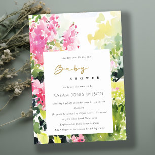 Boho Pink Green Tropical Bougainvillea Baby Shower Invitation