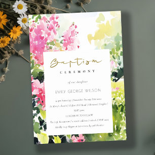 Boho Pink Green Tropical Bougainvillea Bapitism Invitation