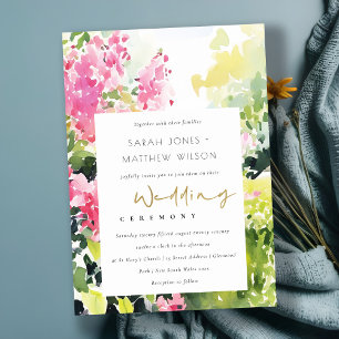 Boho Pink Green Tropical Bougainvillea Wedding Invitation