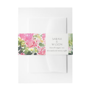 Boho Pink Green Tropical Bougainvillea Wedding Invitation Belly Band