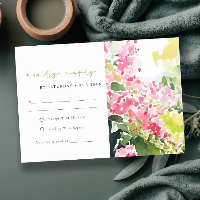 Boho Pink Green Tropical Bougainvillea Wedding RSVP Card (Creator Uploaded)
