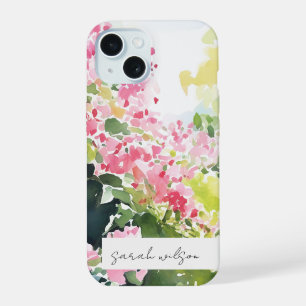 Boho Pink Green Tropical Watercolor Bougainvillea iPhone 15 Case