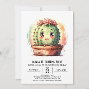 Boho Pink Happy Cactus Girl Birthday Invitation