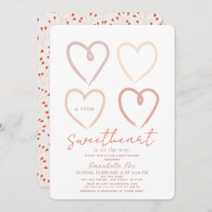 Boho Pink Hearts Little Sweetheart Baby Shower Inv Invitation