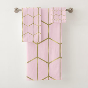 Boho Pink Hexagon Gold & Geometric Glam  Bath Towel Set