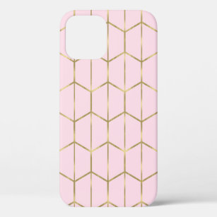 Boho Pink Hexagon Gold & Geometric Glam  iPhone 12 Case