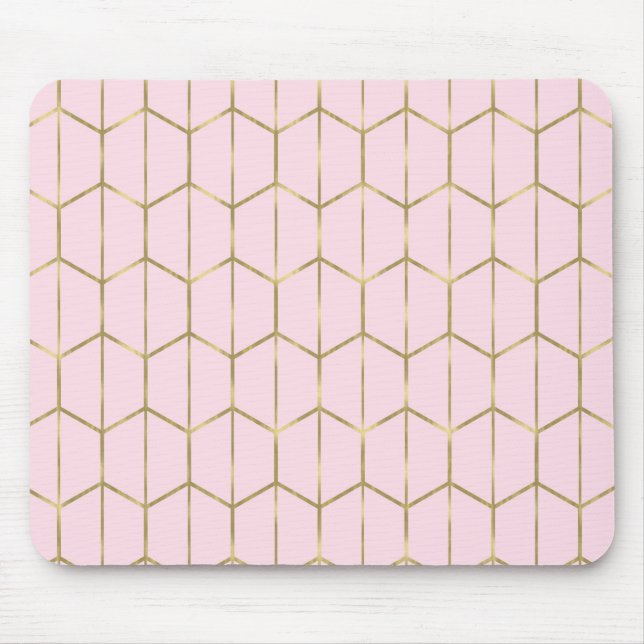 Boho Pink Hexagon Gold & Geometric Glam Mouse Pad (Front)