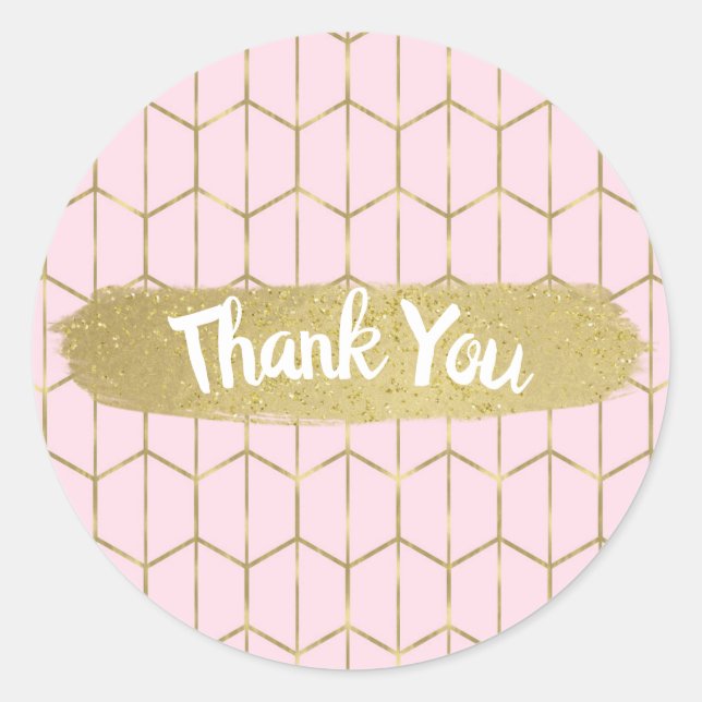 Boho Pink Hexagon Gold Geometric Glam Sweet 16 Classic Round Sticker (Front)