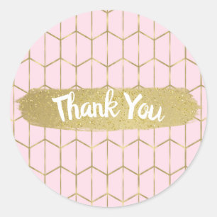 Boho Pink Hexagon Gold Geometric Glam Sweet 16 Classic Round Sticker