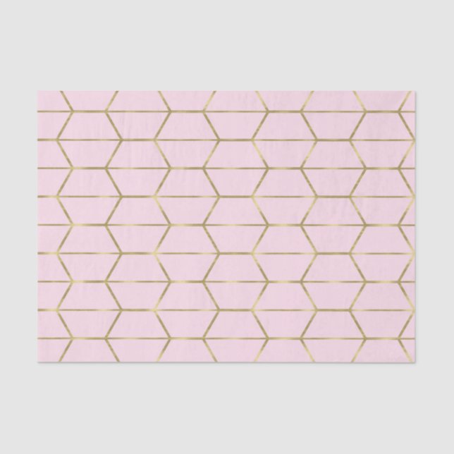 Boho Pink Hexagon Gold Geometric Glam Sweet 16 Tissue Paper (Front)