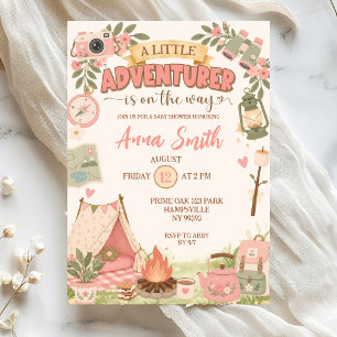 Boho Pink Little Adventurer On The Way Baby Shower Invitation