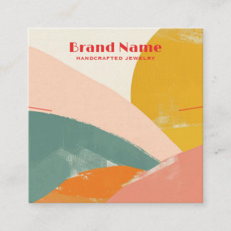 Boho Pink Minimalist Art Necklace Display Square Business Card