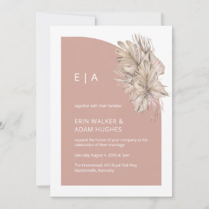 Boho Pink Minimalist Monogram Half Arch Wedding Invitation