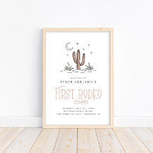 Boho Pink Modern Girls First Rodeo 1st Birthday