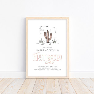 Boho Pink Modern Girls First Rodeo 1st Birthday Poster