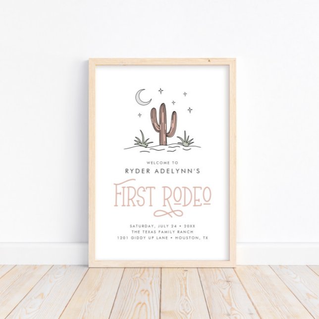 Boho Pink Modern Girls First Rodeo 1st Birthday Poster (Creator Uploaded)