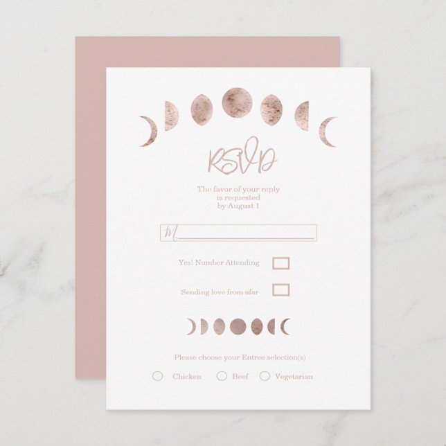 Boho Pink Moon Phases Modern Minimal Wedding RSVP  Invitation (Front/Back)