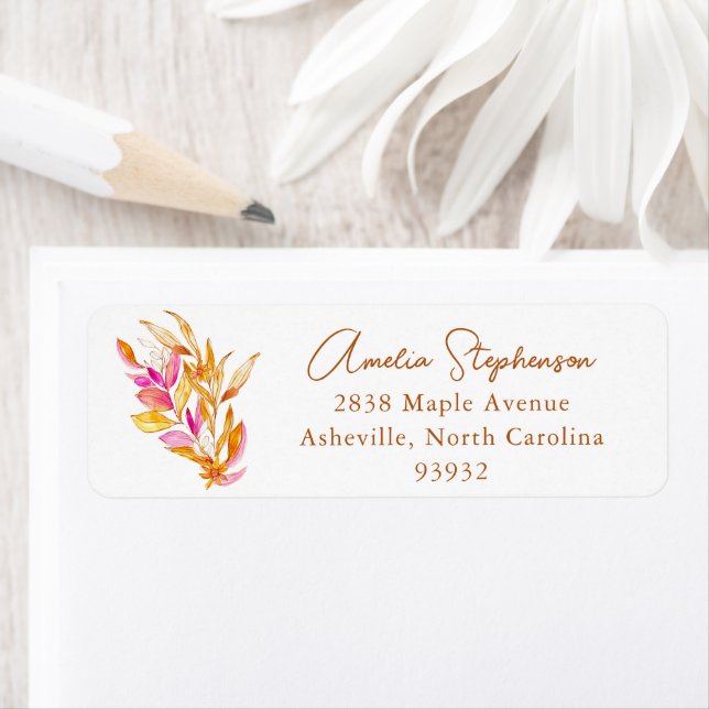 Boho Pink Mustard Botanical Custom Return Address Label (Insitu)