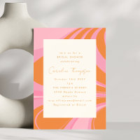 Boho Pink Orange Abstract Marble Bridal Shower