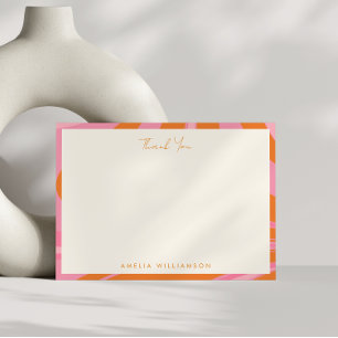 Boho Pink Orange Abstract Marble Customised Name Thank You Card