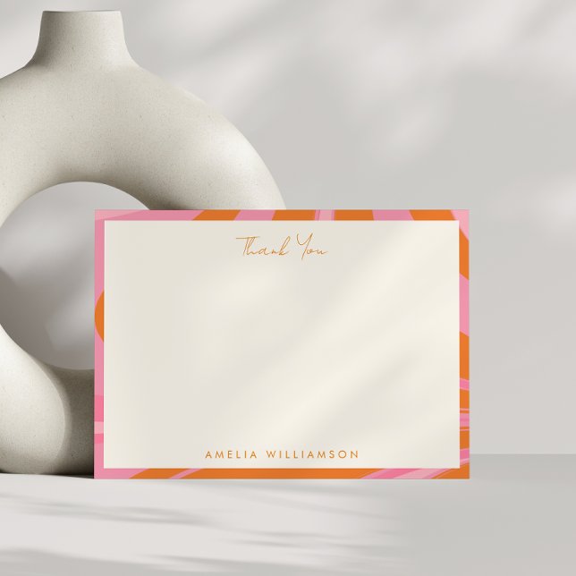 Boho Pink Orange Abstract Marble Customised Name Thank You Card (Creator Uploaded)