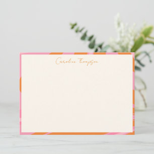 Boho Pink Orange Abstract Marble Personalised Name Thank You Card