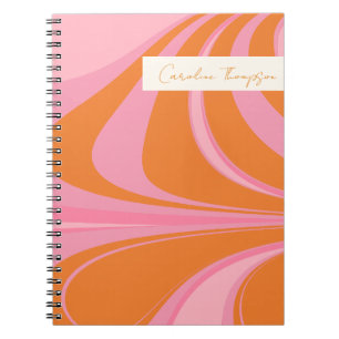 Boho Pink Orange Abstract Marble Personalised Notebook