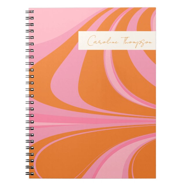Boho Pink Orange Abstract Marble Personalised  Notebook (Front)