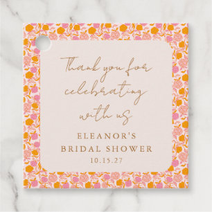 Boho Pink Orange Floral Bridal Shower Thank You Favour Tags