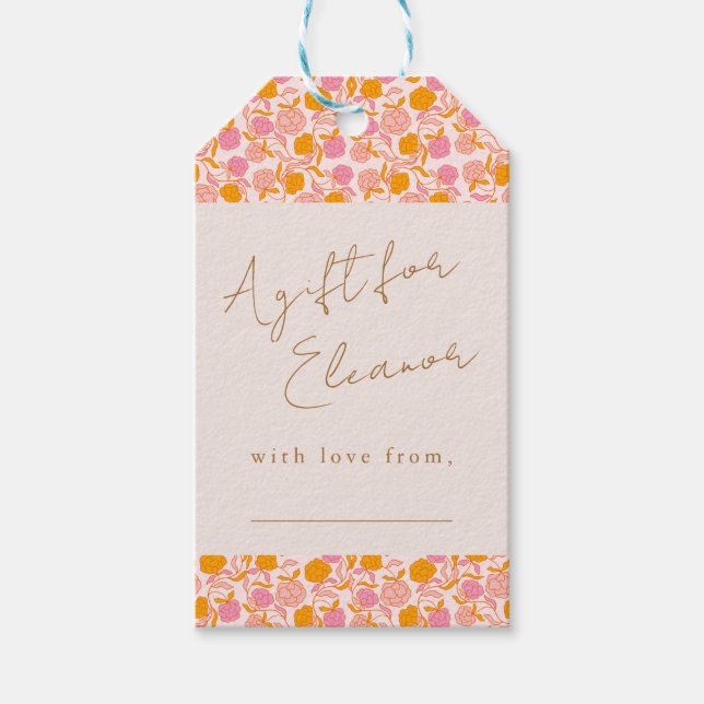 Boho Pink Orange Floral Cute Display Shower Gift Tags (Front)