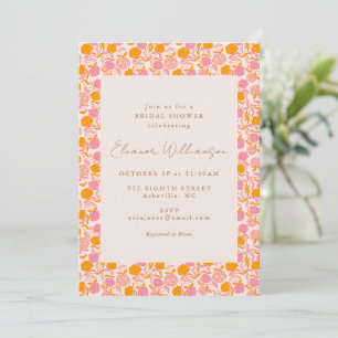 Boho Pink Orange Floral Host Names Bridal Shower Invitation