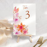 Boho Pink Orange Flowers Custom  Table Number<br><div class="desc">Boho Watercolor Pink Orange Flowers Custom Table Number</div>