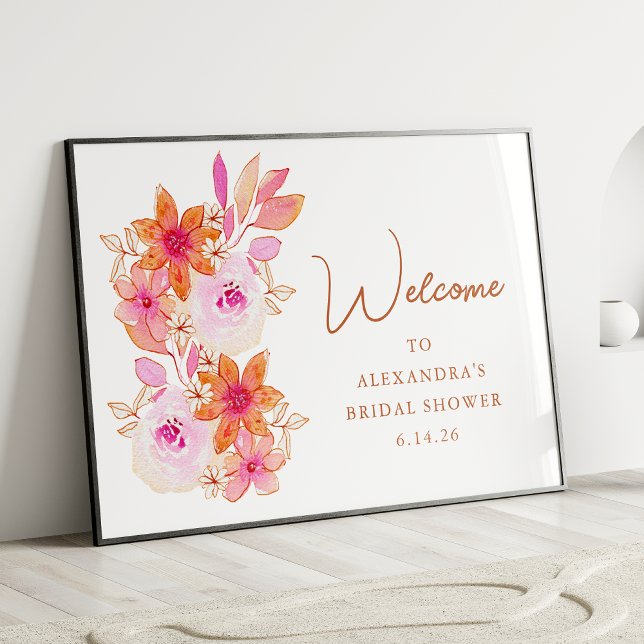 Boho Pink Orange Flowers Shower Custom Welcome Poster (Creator Uploaded)