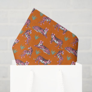 Boho Pink Orange Jungle Tiger Animal Pattern Tissue Paper