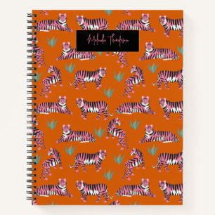 Boho Pink Orange Tiger Animal Pattern   Notebook