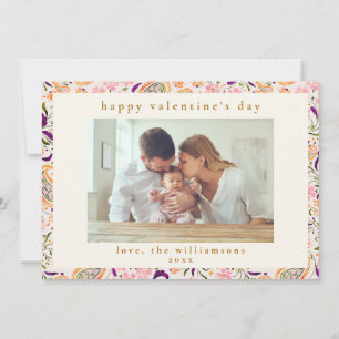 Boho Pink Paisley Floral Photo Valentine's Day Holiday Card