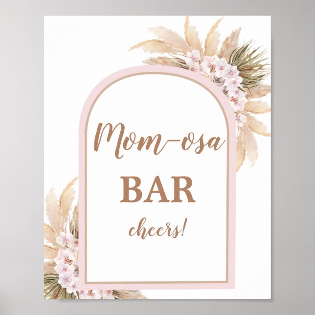 Boho Pink Pampas Grass Momosa Bar sign (Front)