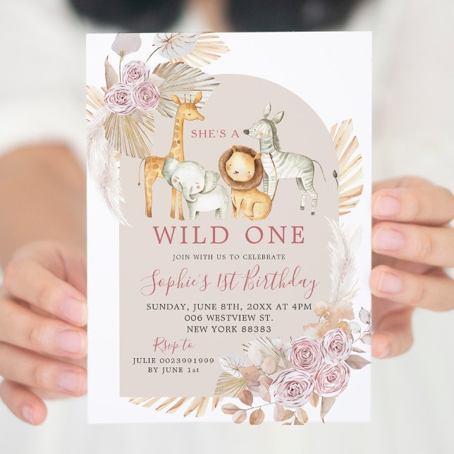 Boho Pink Pampas Grass Wild One Birthday Invitatio Invitation (Creator Uploaded)