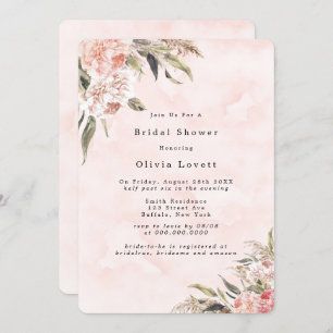 Boho Pink Peony Pampas Bridal Shower Invitations