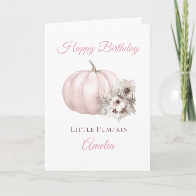 Boho Pink Pumpkin 1st Birthday Card (Front)