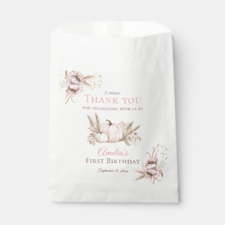 Boho Pink Pumpkin 1st Birthday Thank You Favour Bag