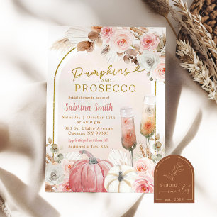 Boho Pink Pumpkin and Prosecco Bridal Shower Invitation