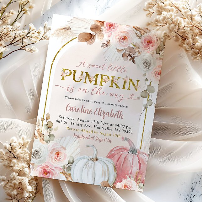 Boho Pink Pumpkin Fall Autumn Baby Shower Invitation (Creator Uploaded)