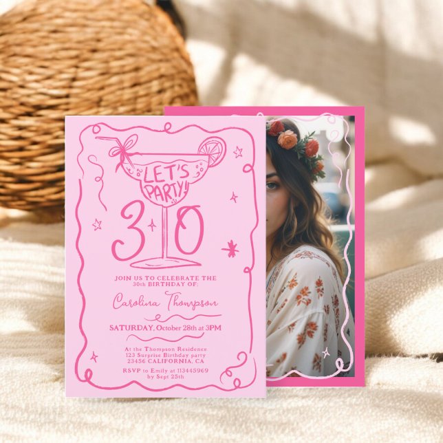 Boho pink quirky whimsical scribbles 30 birthday invitation (Boho pink quirky whimsical scribbles 30 birthday invitation)