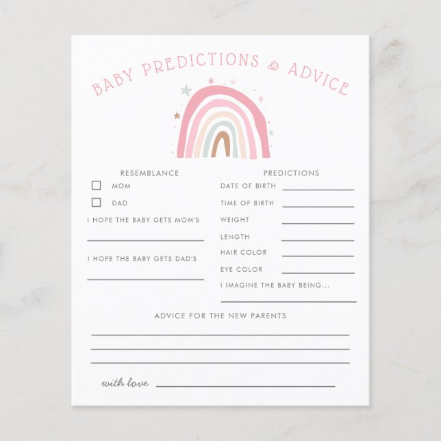 Boho Pink Rainbow Baby Predictions & Advice Card (Front)