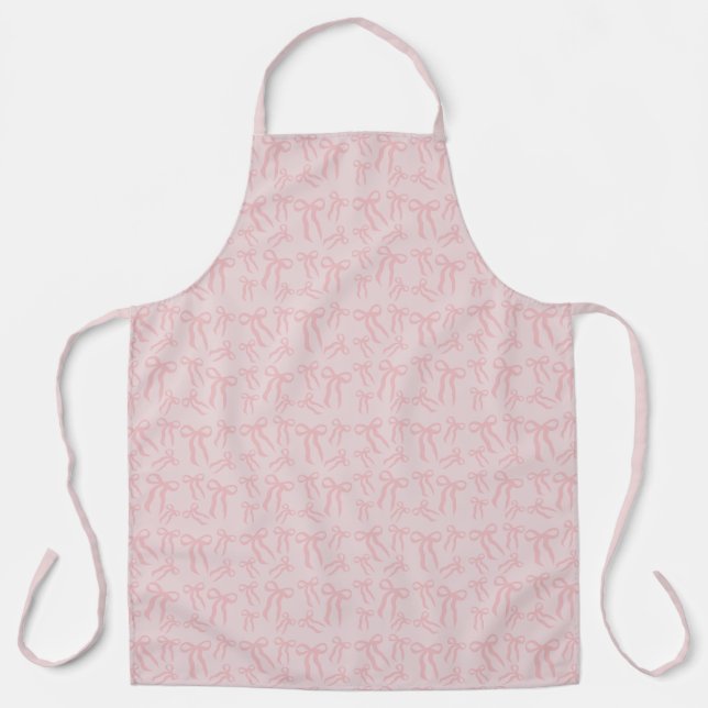 Boho Pink Ribbon Bows Pattern On Powder Blush Pink Apron (Front)